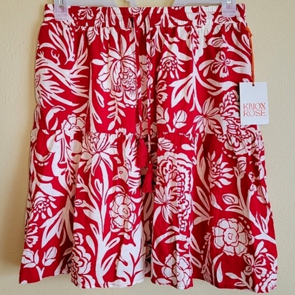 Knox Rose Tropical Floral Red and White Skirt